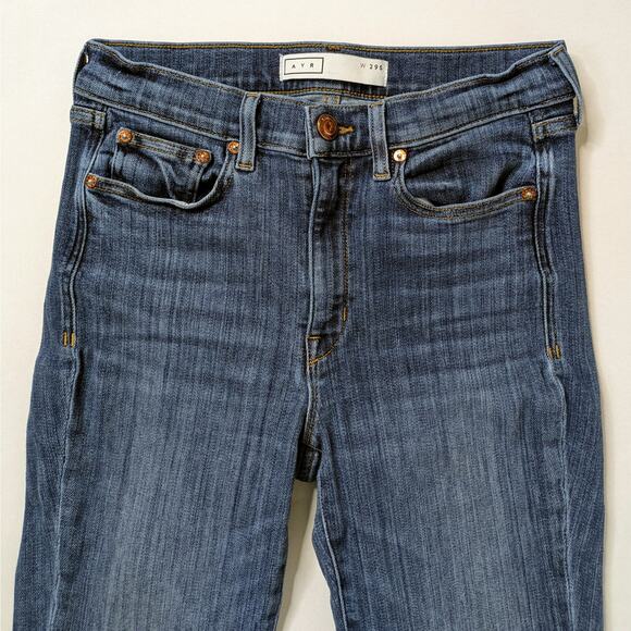 AYR The Pop 29S Short Blue Straight Leg High Rise Stretch Minimalist Denim - Picture 4 of 11